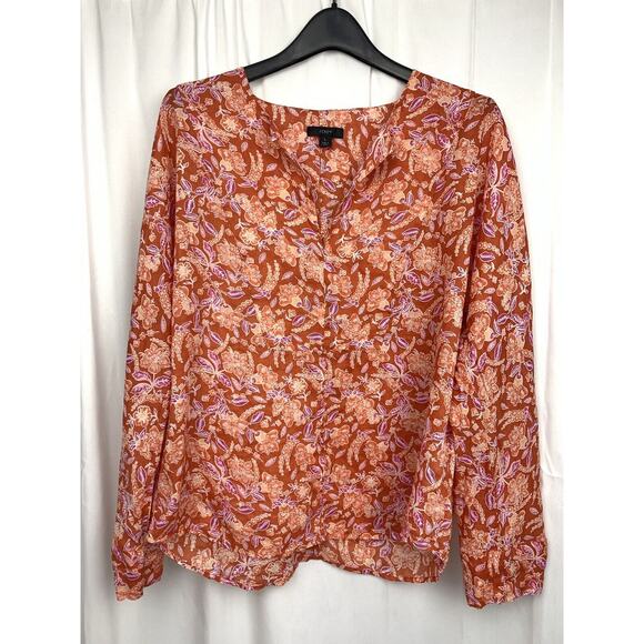 J.CREW Women’s Orange Floral Long Sleeve Ramie Tunic Top in Painted Block Size L - Picture 1 of 11